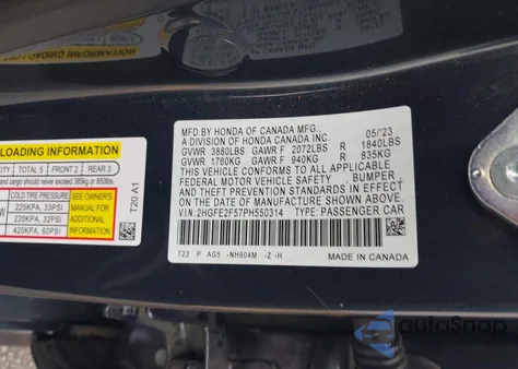 2023 Honda Civic Sport from USA, damaged, VIN 2HGFE2F57PH550314